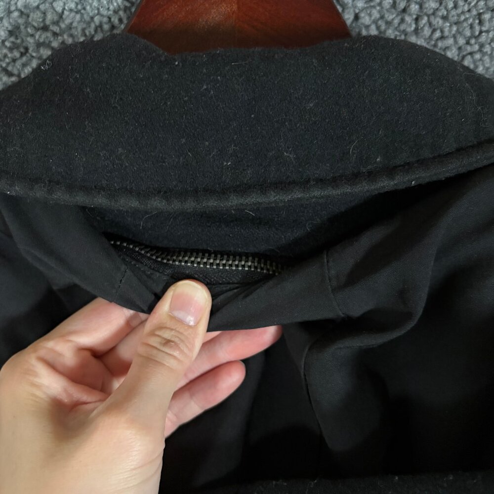 John Varvatos USA Wool Blend Hooded Peacoat Jacket - Men's Size L - Black - Picture 10 of 15